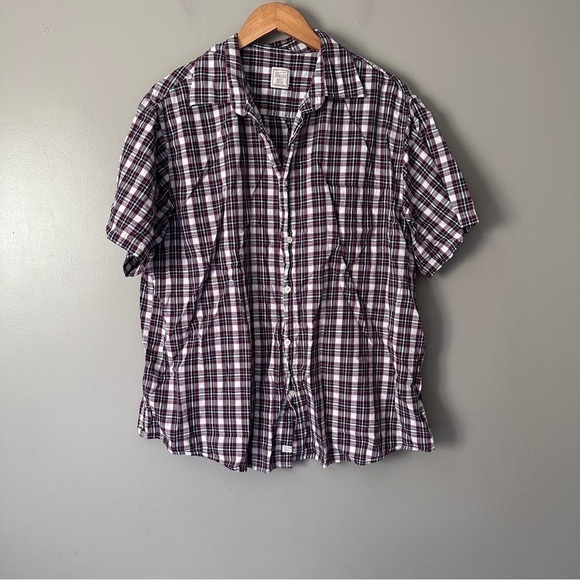 Merona red plaid shirt sleeve button down shirt - Picture 1 of 6